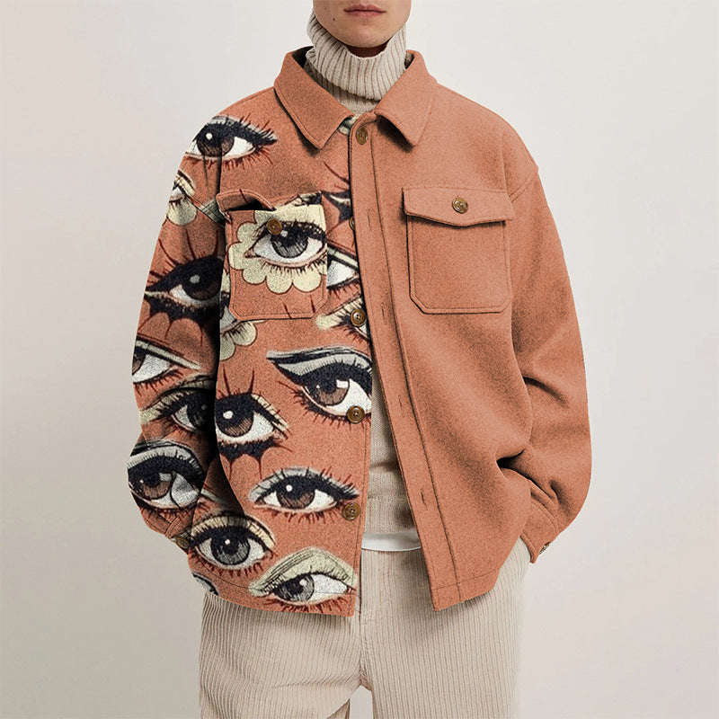 Wholesale S-3XL Men Casual Eyes Printed Patchwork Lapel Jacket