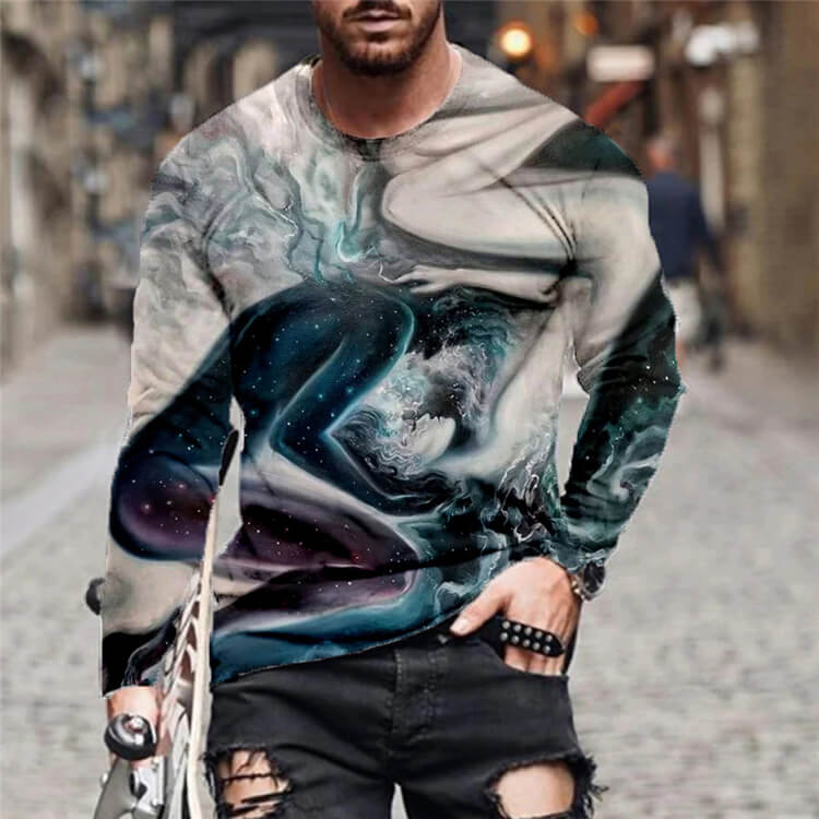 Wholesale S-6XL Men Fashion 3D Graphic Printing Loose Round Neck Long Sleeve T-shirt