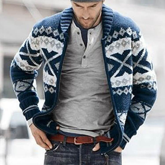 Wholesale Western Men Fashion Jacquard Knit Long Sleeve Lapel Coat