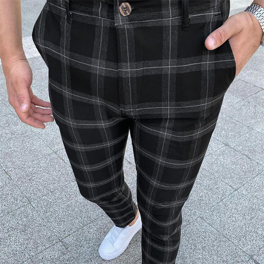 Wholesale S-3XL Men Creative Plaid Stripe Printing Skinny Pants