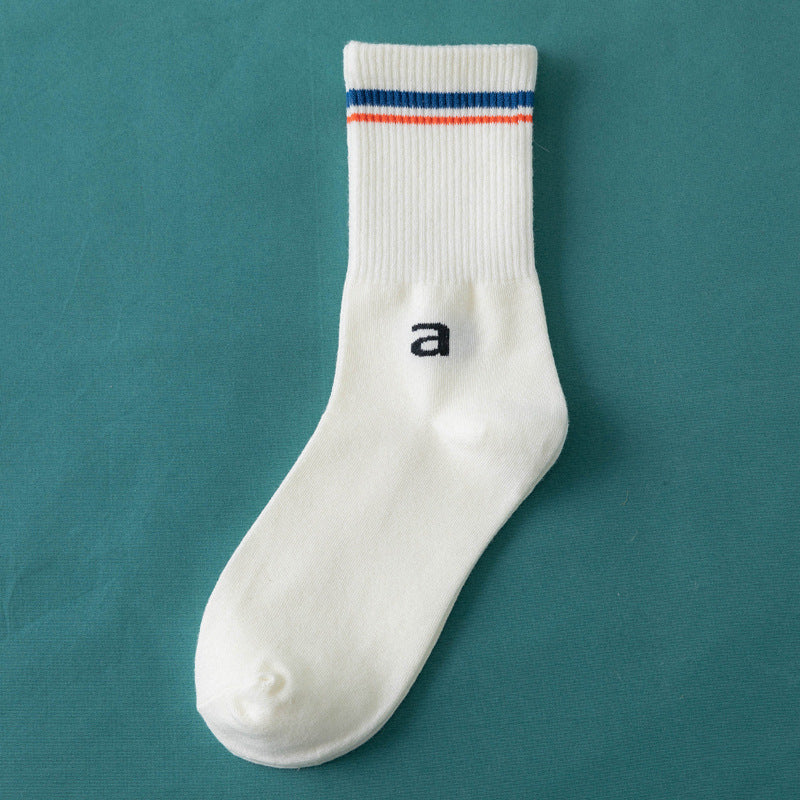 Wholesale Fashion Letter Stripe Design Breathable Cotton Socks