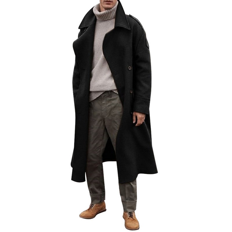 Wholesale S-2XL Men Fashion Solid Color Knee Length Coat