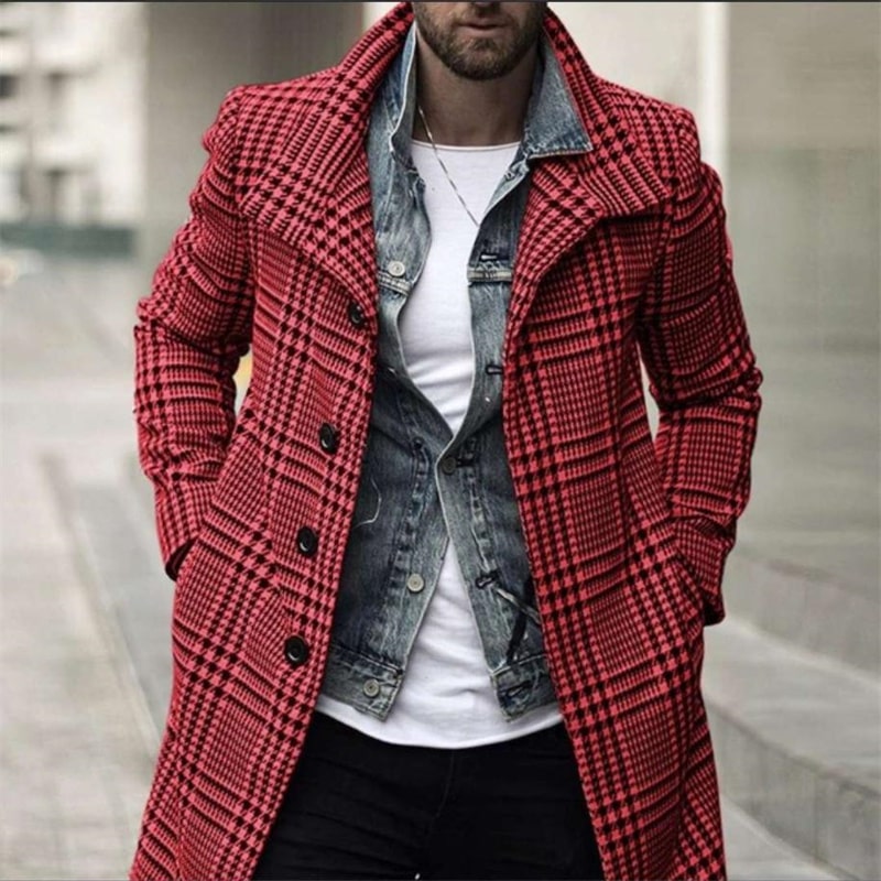 Wholesale S-3XL Men Fashion Plaid Lapel Single-breasted Topcoat