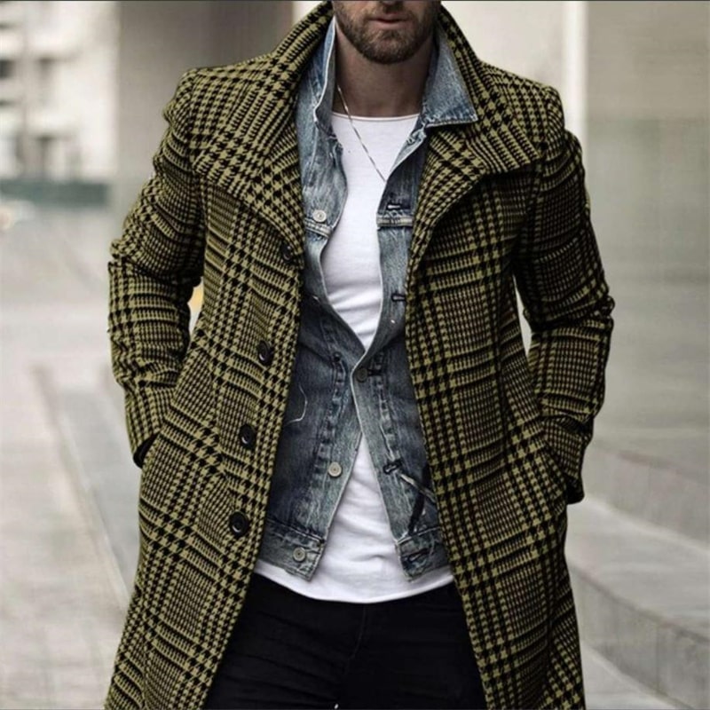 Wholesale S-3XL Men Fashion Plaid Lapel Single-breasted Topcoat