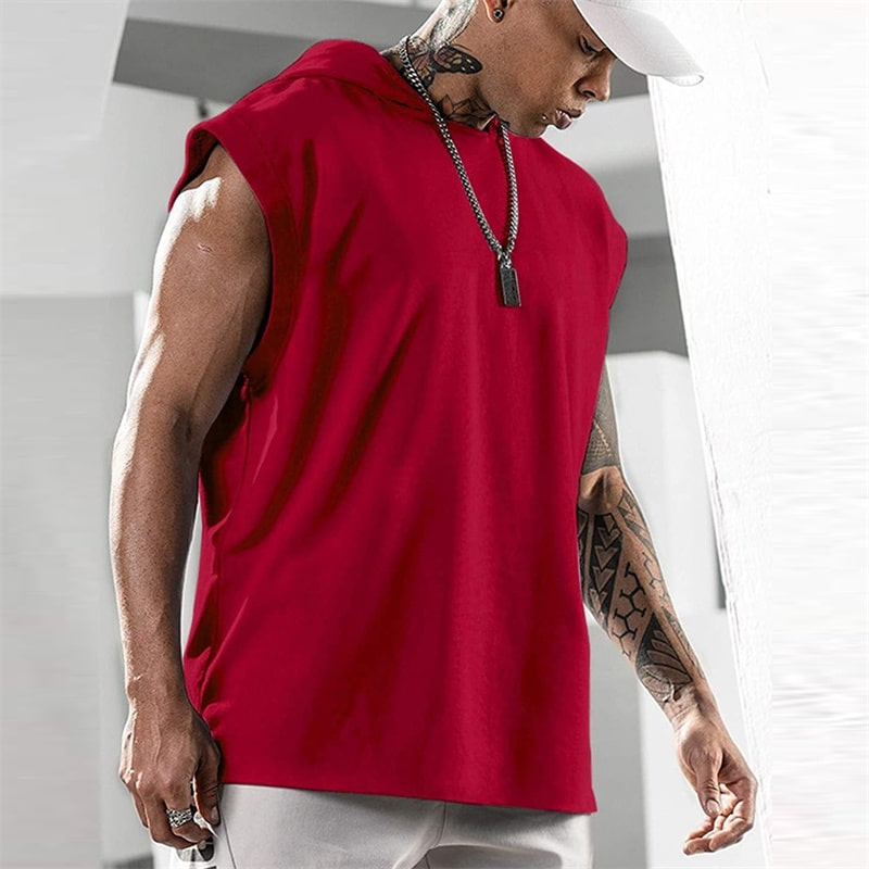 Wholesale M-3XL Men Solid Color Sleeveless Hooded Vest