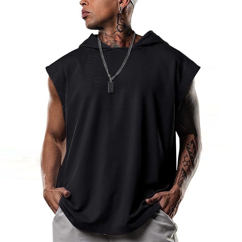 Wholesale M-3XL Men Solid Color Sleeveless Hooded Vest