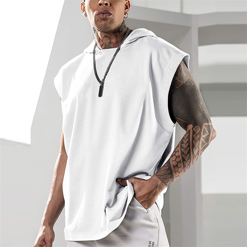 Wholesale M-3XL Men Solid Color Sleeveless Hooded Vest