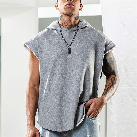 Wholesale M-3XL Men Solid Color Sleeveless Hooded Vest