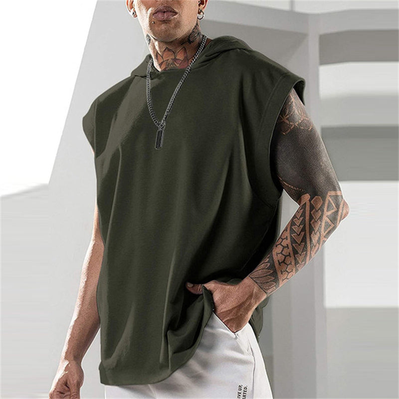 Wholesale M-3XL Men Solid Color Sleeveless Hooded Vest