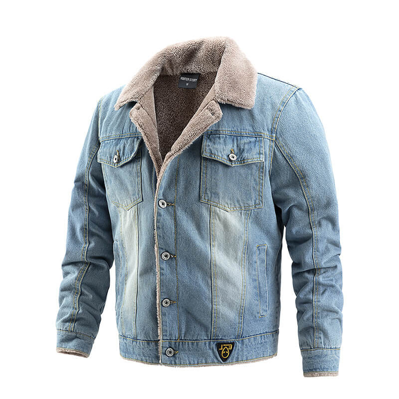 Wholesale M-3XL Men Fashion Fleece-lined Denim Jacket