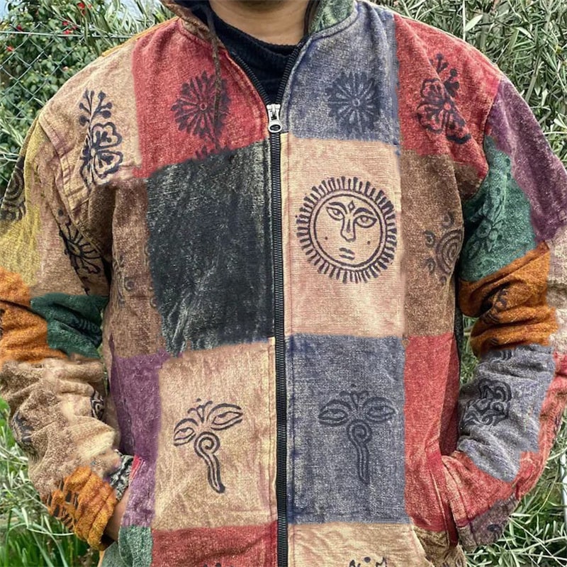 Wholesale Western Men Fashion Color Matching Graphic Printed Hooded Coat