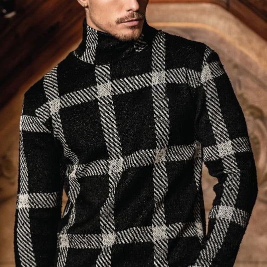 Wholesale M-3XL Men Fashion Plaid Mock Neck Top