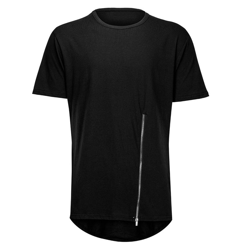 Wholesale S-2XL Men Casual Short-sleeved Round Neck Front Zipper Design T-shirt