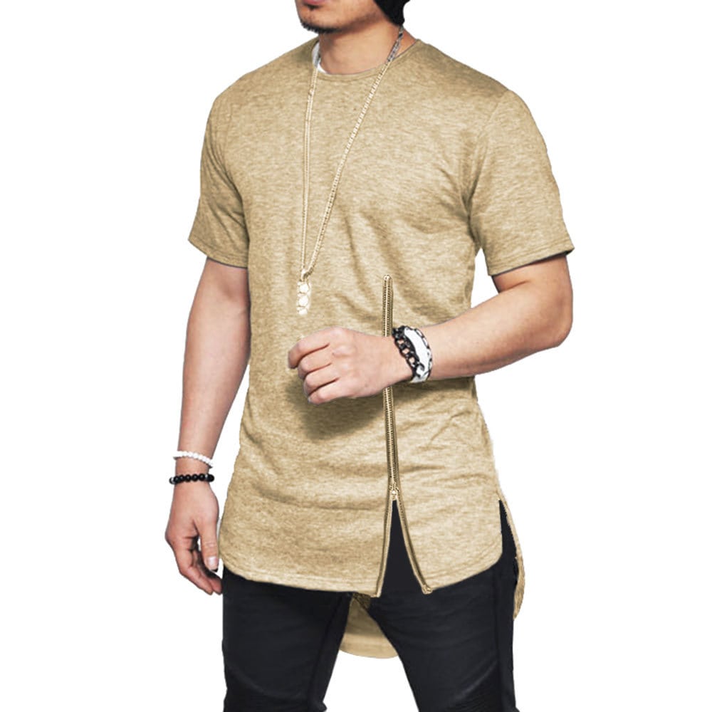 Wholesale S-2XL Men Casual Short-sleeved Round Neck Front Zipper Design T-shirt