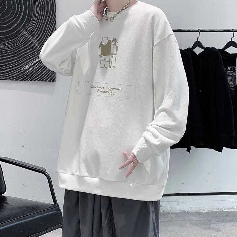 Wholesale Men Casual Long Sleeve Round Neck Letter Bear Printed Loose Sweatshirt