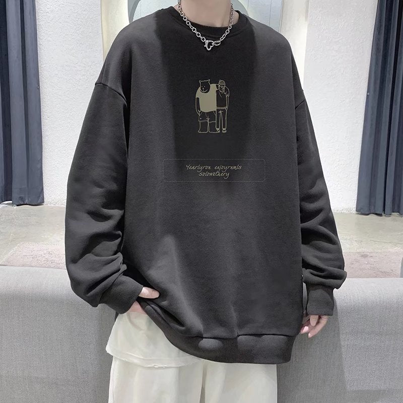 Wholesale Men Casual Long Sleeve Round Neck Letter Bear Printed Loose Sweatshirt