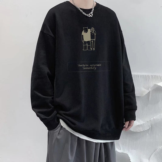 Wholesale Men Casual Long Sleeve Round Neck Letter Bear Printed Loose Sweatshirt