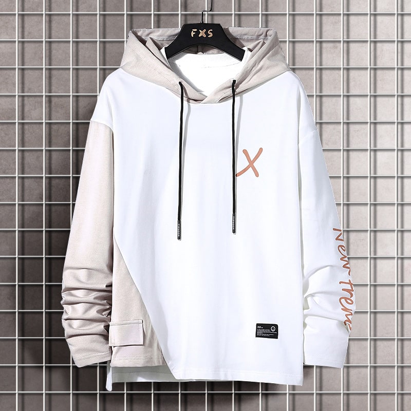 Wholesale Men Casual Long Sleeve Hat Rope Letter Printed Color Blocking Hoodie