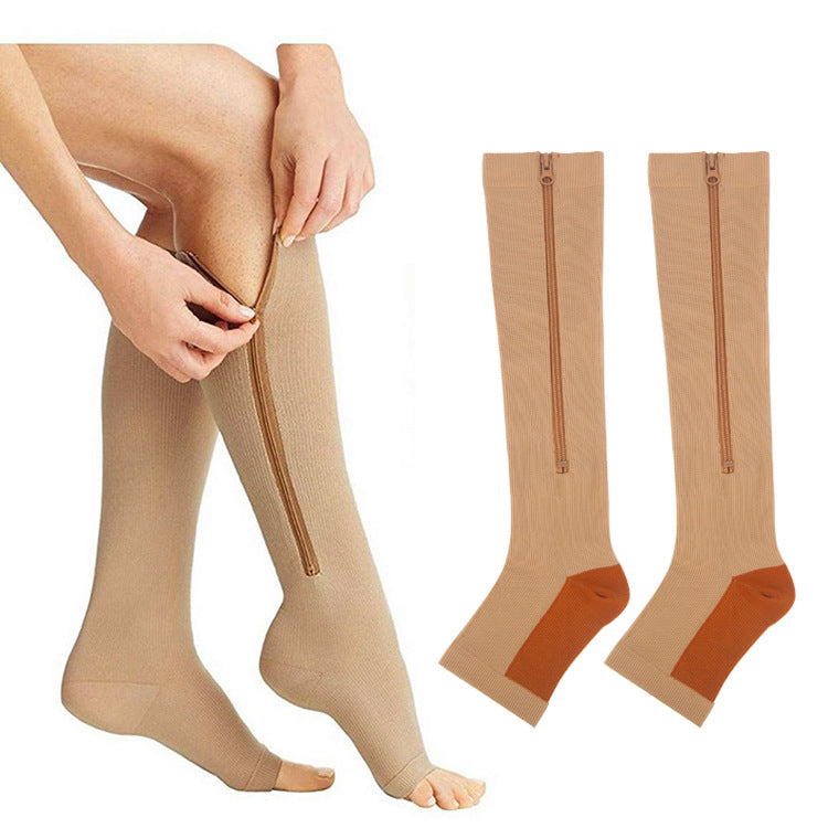 Wholesale Minimalist Side Zipper Sports Pressure Socks Long Leg Elastic Socks For Calves