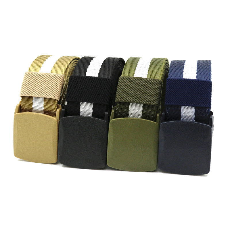 Wholesale Men Simple Stripe Nylon Plastic Buckle Belt