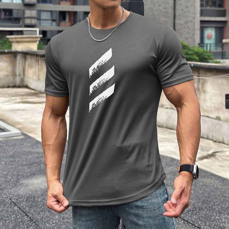 Wholesale Men Casual Basic Sport Stripe Print Short Sleeve Round Neck T-Shirt