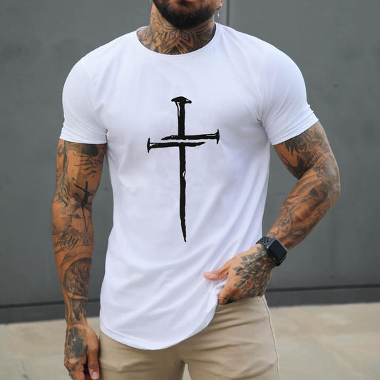 Wholesale Men Fashion Casual Cross Print Short Sleeve Round Neck T-Shirt