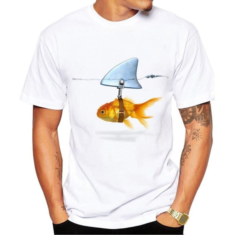 Wholesale Men Casual Goldfish Pattern Printed T-Shirt