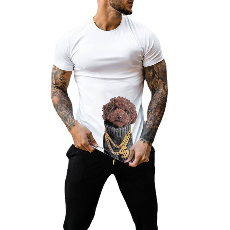 Wholesale Men Fashion Puppy Pattern Print Short Sleeve T-Shirt