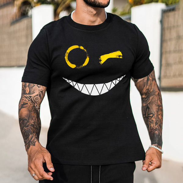 Wholesale Men Fashion Casual Smiley Print Short Sleeve Round Neck T-Shirt