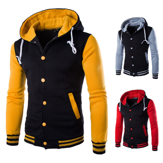 Wholesale Men Spring Autumn Fashion Casual Sports Colorblock Button Round Neck Plus Size Hoodies