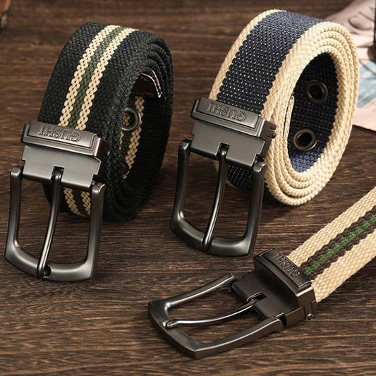 Wholesale Men Casual Sports Versatile Canvas Woven Square Pin Buckle Belt