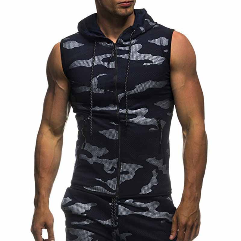 Wholesale Men Fashion Casual Sport Camouflage Print Sleeveless Hooded Vest