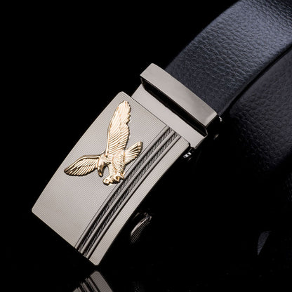 Wholesale Men Fashion Eagle Pattern Automatic Buckle Layer Leather Belt