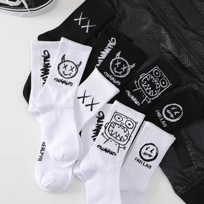 Wholesale Neutral Cartoon Black White Solid Color Socks