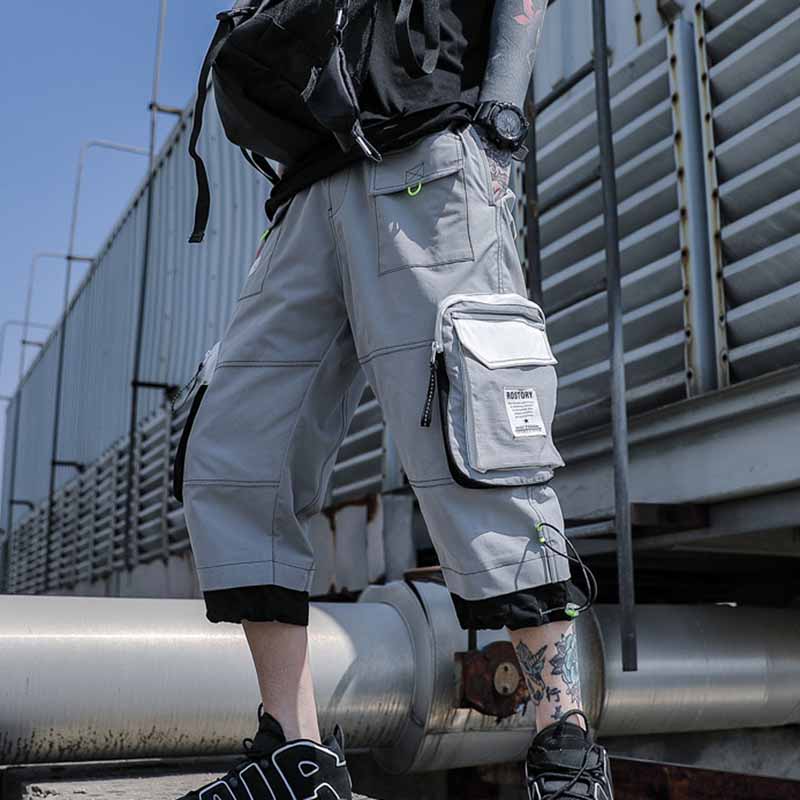 Wholesale Men Summer Fashion Casual Color Patchwork Letter Print Cargo Cropped Pants