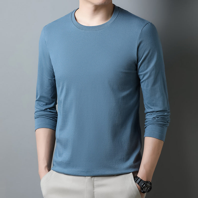 Wholesale Men Casual Basic Commuter Solid Color Long Sleeve Round Neck Base Plus Size T-Shirt