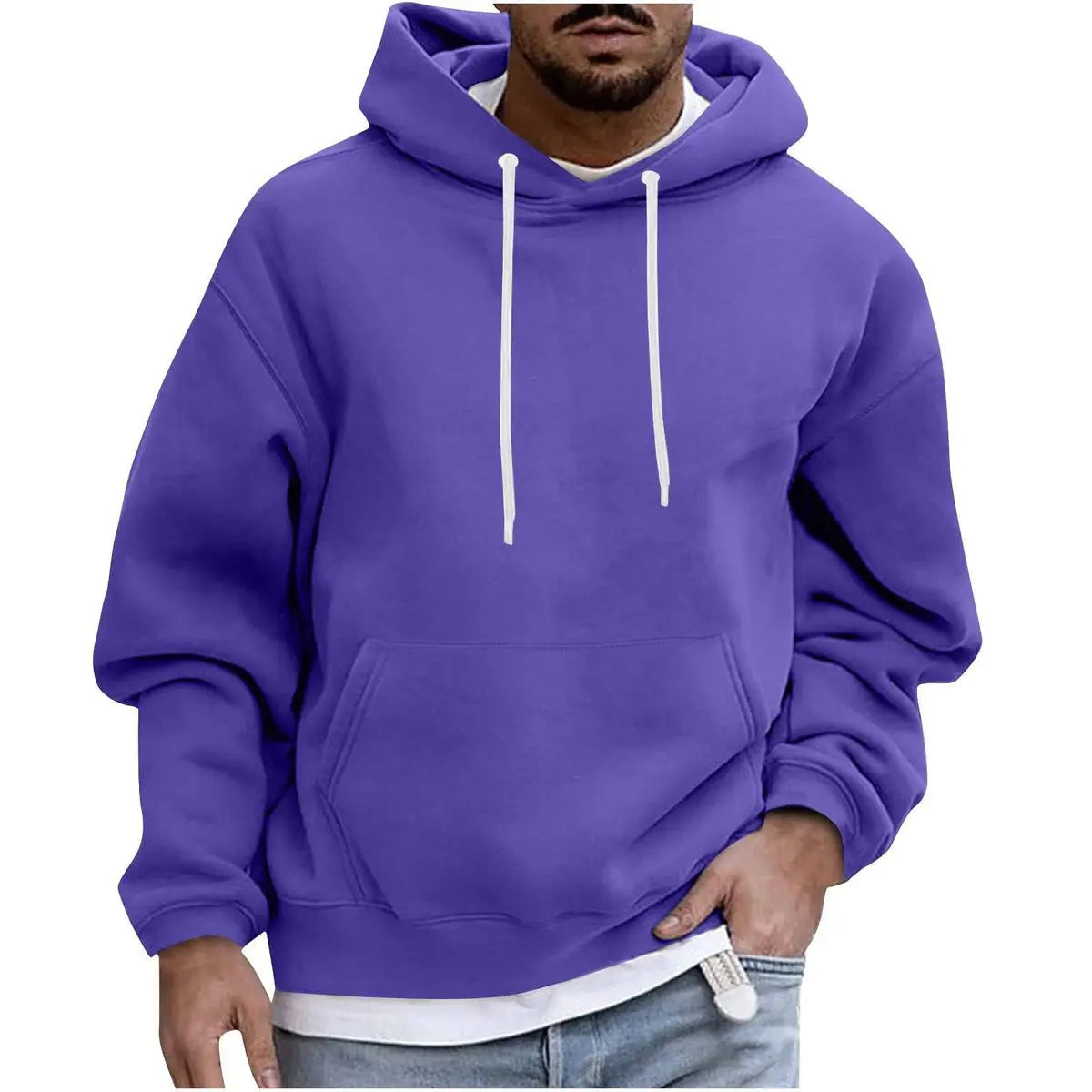 Men Fall Winter Fashion Casual Basic Solid Color Plus Size Fleeces Long Sleeve Sports Hoodies