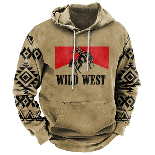 Wholesale Western Men Vintage Casual Ethnic Style Letter Floral 3D Print Long Sleeve Plus Size Hoodies