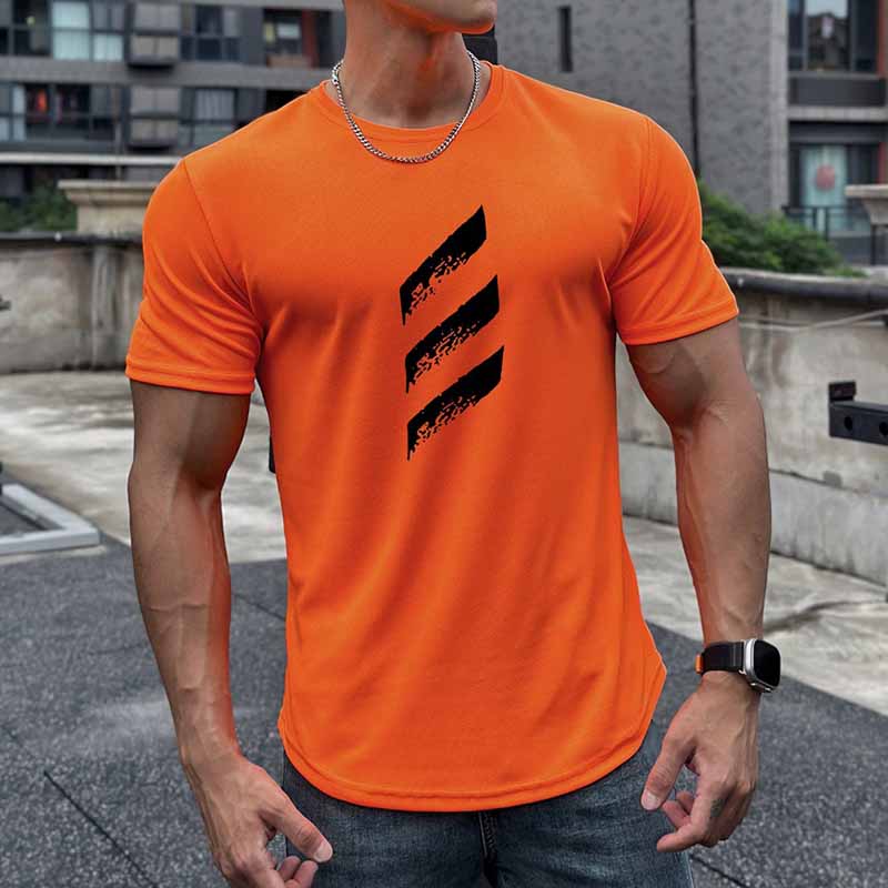 Wholesale Men Casual Basic Sport Stripe Print Short Sleeve Round Neck T-Shirt