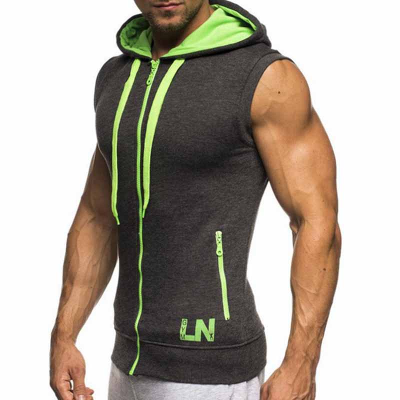 Wholesale Men Fashion Casual Sport Color Matching Alphabet Sleeveless Hooded Vest