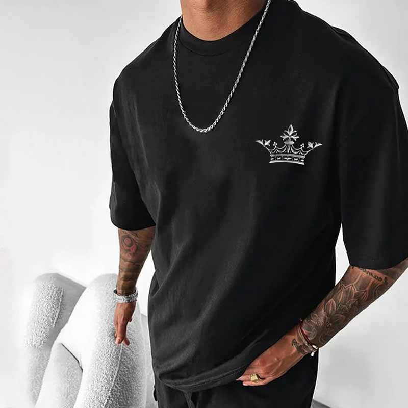 Wholesale Men Fashion Casual Crown Letter Print Short Sleeve Round Neck T-Shirt