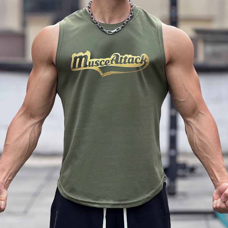 Wholesale Men Basic Casual Sports Alphabet Print Sleeveless Round Neck T-Shirt