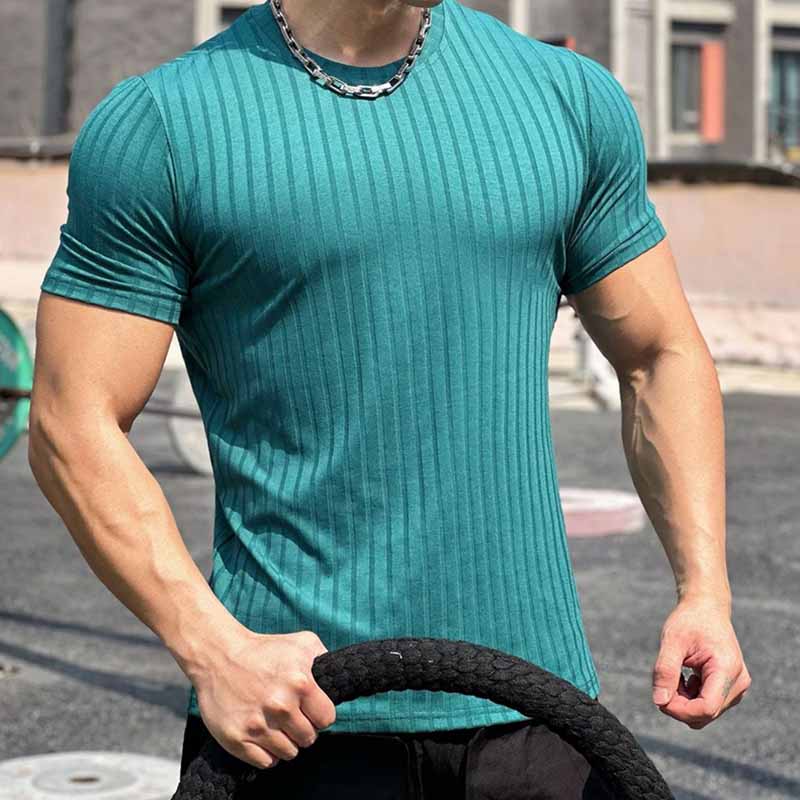 Wholesale Men Fashion Casual Basic Stripe Solid Color Short Sleeve Round Neck T-Shirt