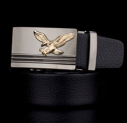 Wholesale Men Fashion Eagle Pattern Automatic Buckle Layer Leather Belt