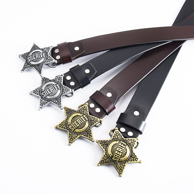 Wholesale Men Fashion Retro Star Cowhide Leather Belt