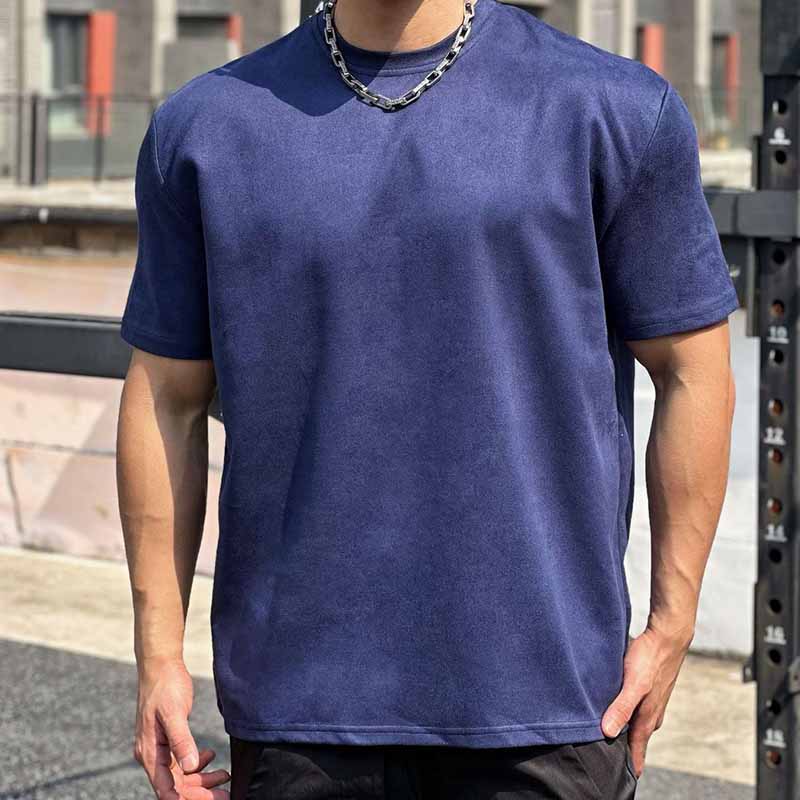 Wholesale Men Fashion Casual Basic Suede Solid Color Short Sleeve Round Neck T-Shirt