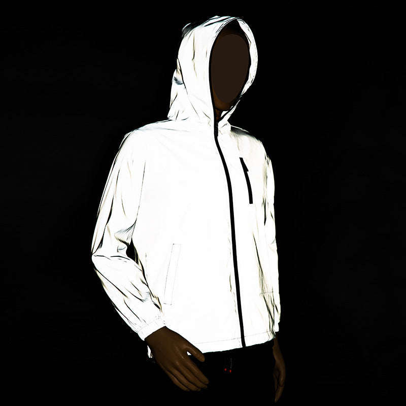 Wholesale Men Casual Reflective Hooded Zipper Windproof Jacket