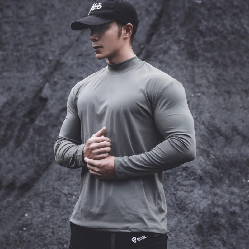 Wholesale Men Casual Sports Basic Solid Color Long Sleeve Turtle Neck T-Shirt