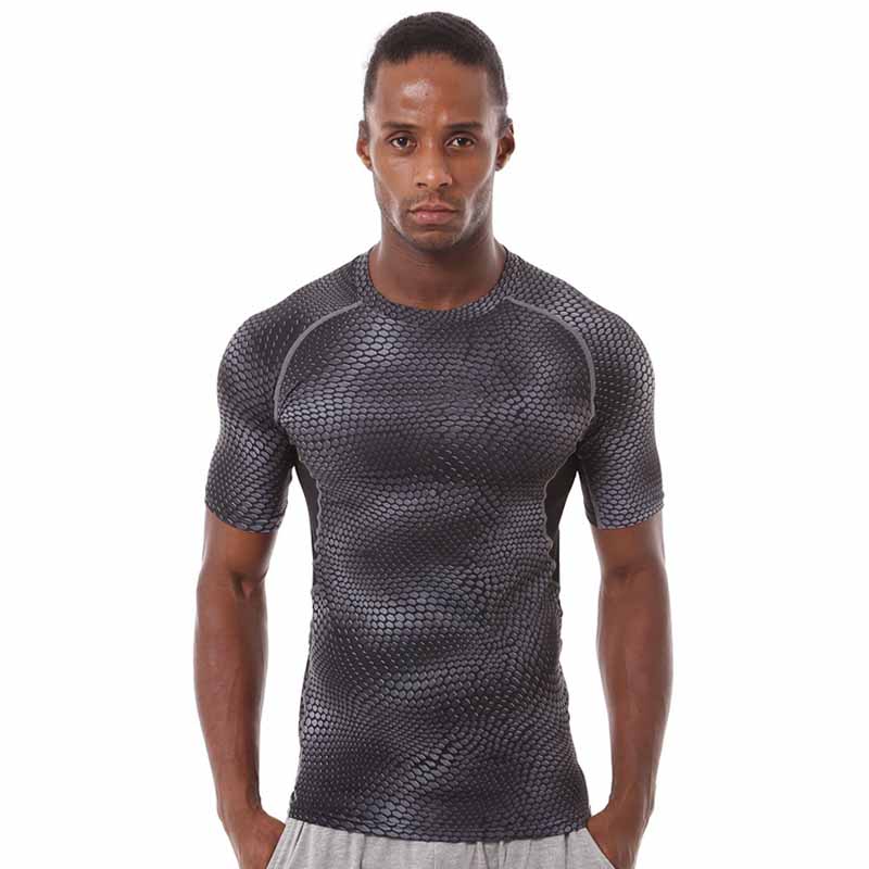 Wholesale Men Casual Basic Quick Drying Snake Short Sleeve Round Neck Sports Tight T-Shirt