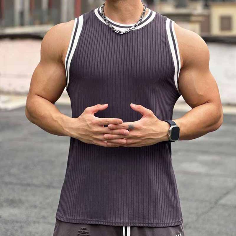 Wholesale Men'S Casual Sports Color Matching Rib Knit Sleeveless Tank Top